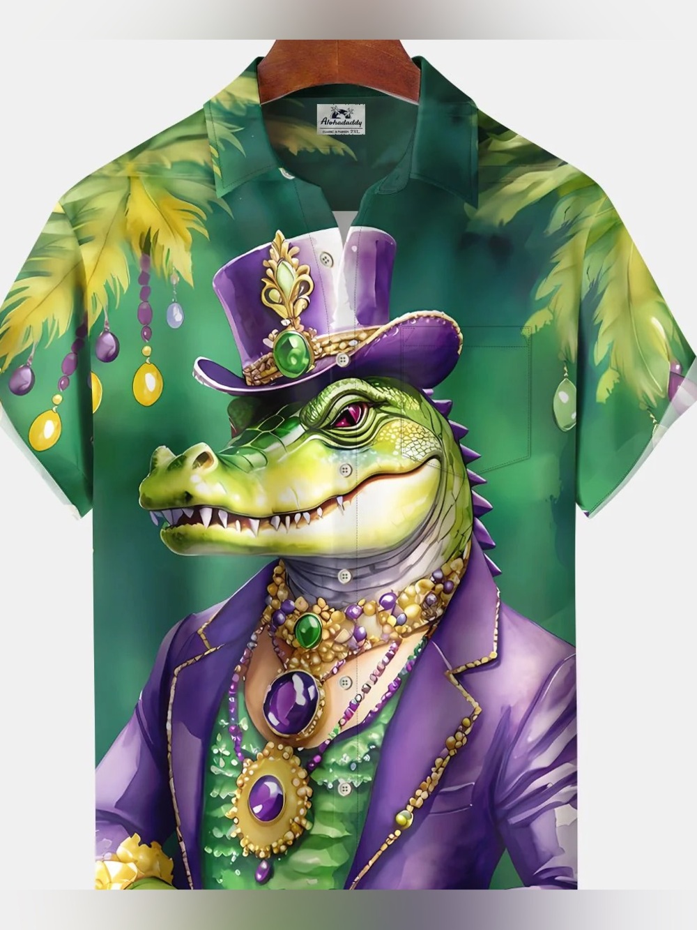 Holiday Vintage Mardi Gras Crocodile Coconut Tree Short Sleeve Shirt NWT Size XL